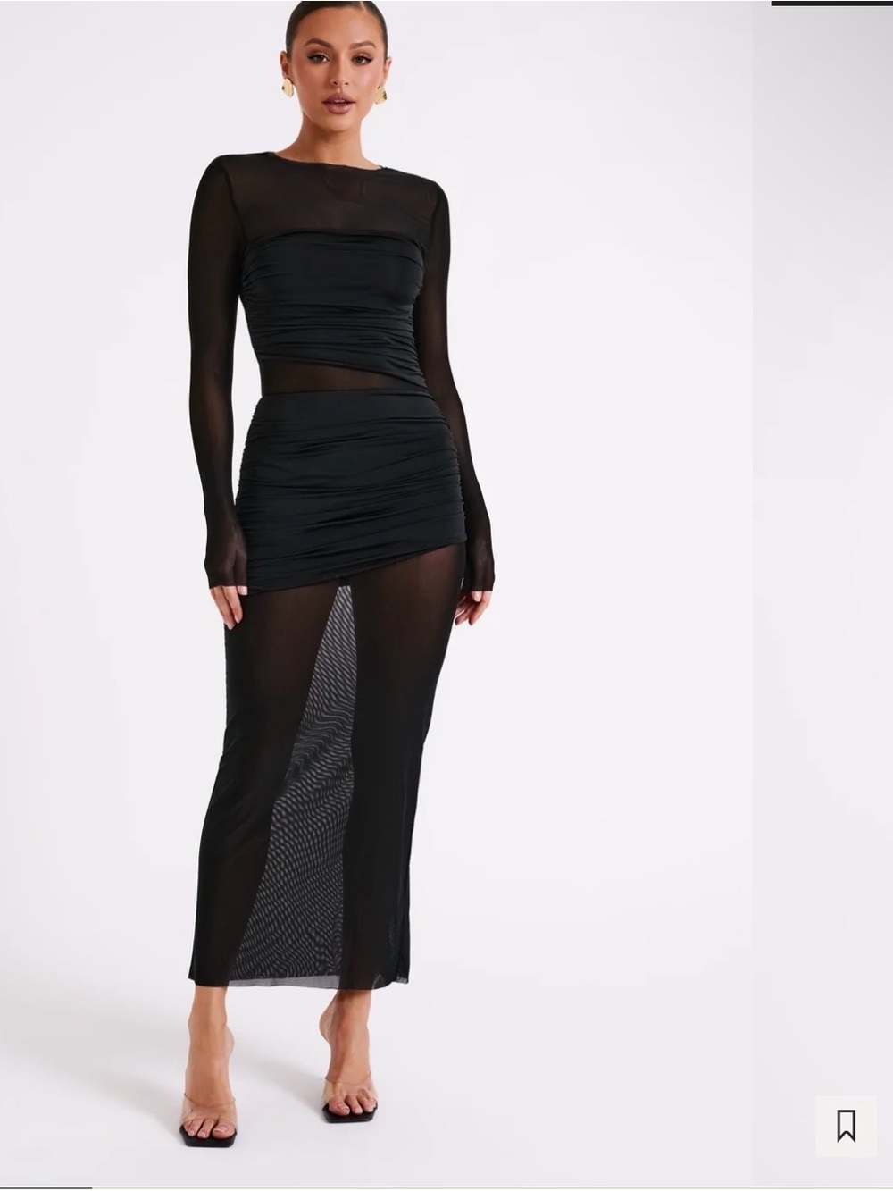 Meshki Black Sheer Ruched Maxi Dress